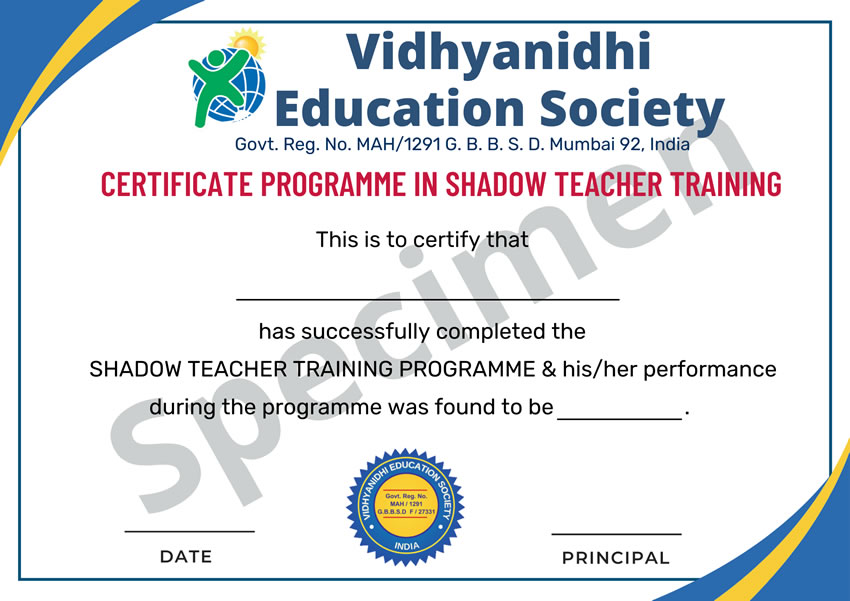 Shadow Teacher Training Course Certificate