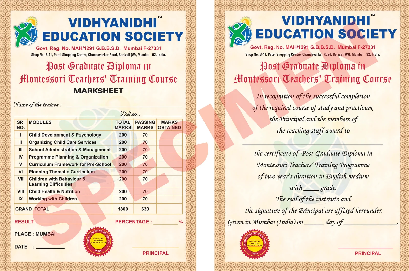 Post Graduate Montessori Teacher Training Certificate