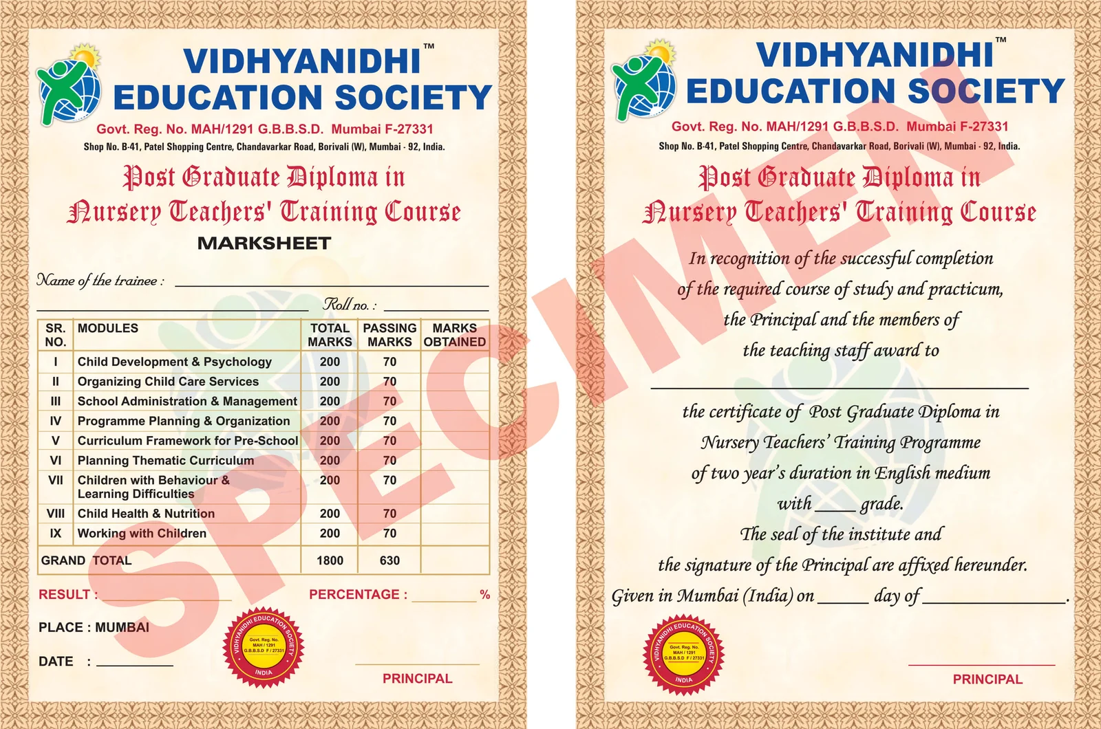 Post Graduate Nursery Teacher Training Certificate