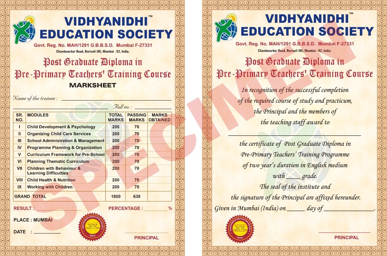 Post Graduate Pre Primary Teacher Training Certificate