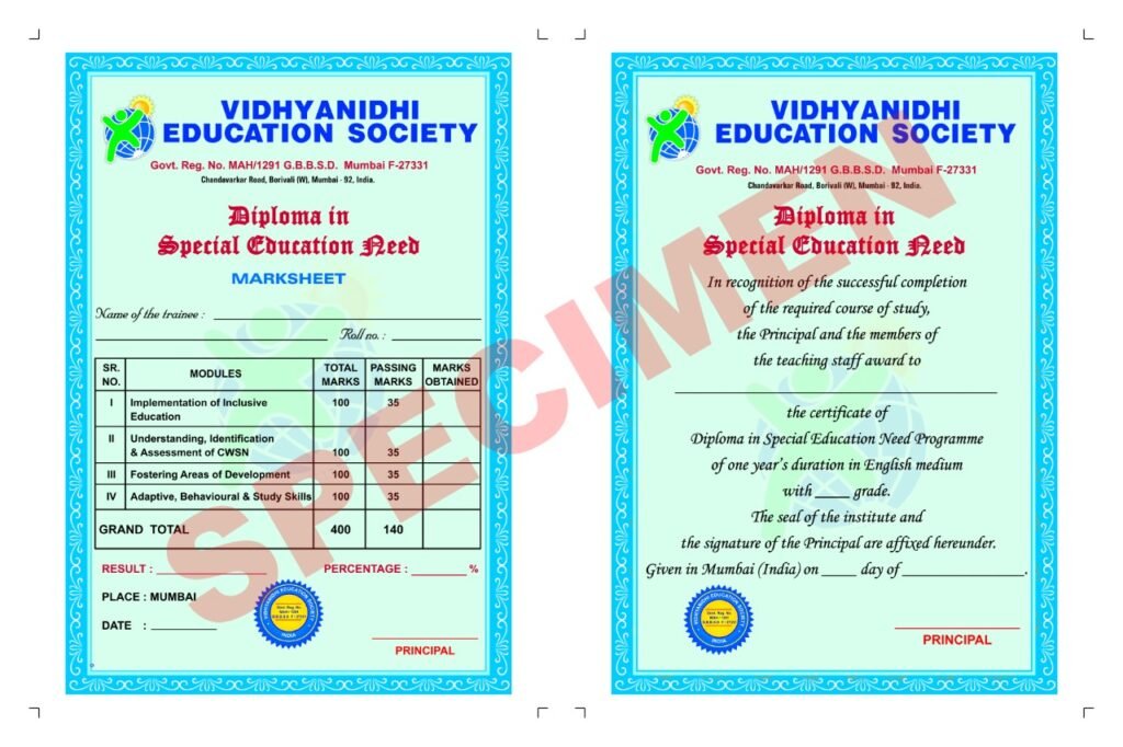 Special Education Needs Course Certificate