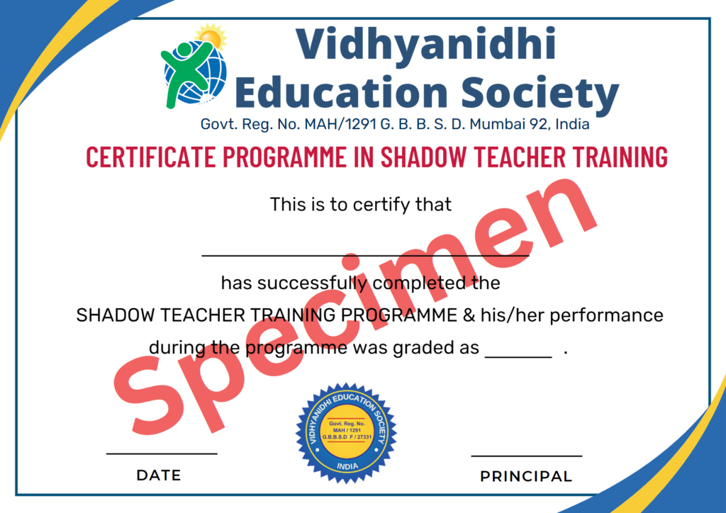 Shadow Teacher Training Course Certificate 