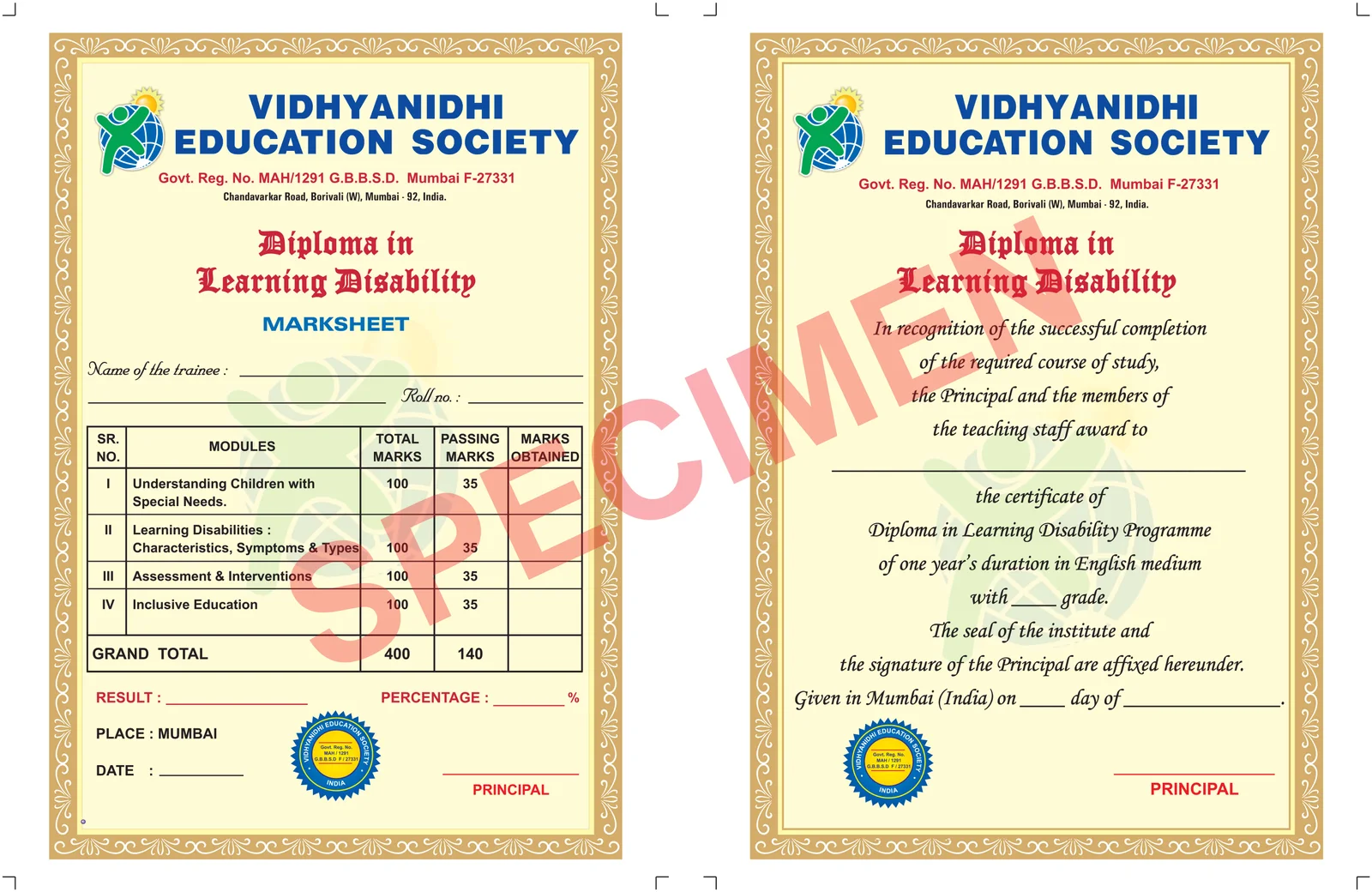 Learning Disability Certificate
